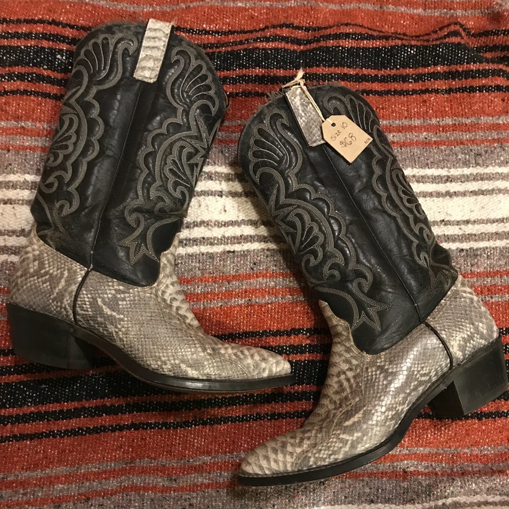 Vintage Black and Grey Snake print cowboy boots